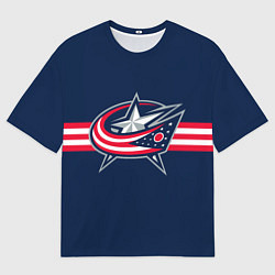 Футболка оверсайз женская Коламбус Блю Джекетс форма, цвет: 3D-принт