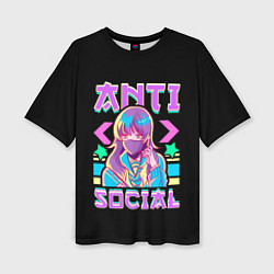 Женская футболка оверсайз Anti Social Антисоциальный
