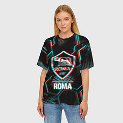 Футболка оверсайз женская Roma FC в стиле Glitch на темном фоне, цвет: 3D-принт — фото 2