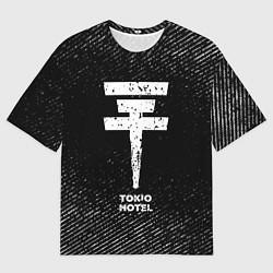 Футболка оверсайз женская Tokio Hotel с потертостями на темном фоне, цвет: 3D-принт
