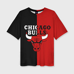 Женская футболка оверсайз Чикаго Буллз black & red