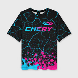 Футболка оверсайз женская Chery - neon gradient: символ сверху, цвет: 3D-принт