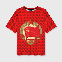Женская футболка оверсайз Флаг СССР серп и молот