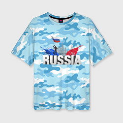 Футболка оверсайз женская Russia: синий камфуляж, цвет: 3D-принт