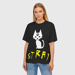 Футболка оверсайз женская Stray - киберпанк кот в минимализме, цвет: 3D-принт — фото 2