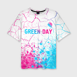 Футболка оверсайз женская Green Day neon gradient style: символ сверху, цвет: 3D-принт