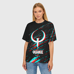 Футболка оверсайз женская Quake в стиле glitch и баги графики на темном фоне, цвет: 3D-принт — фото 2