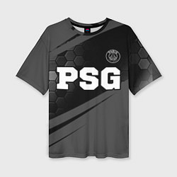 Футболка оверсайз женская PSG sport на темном фоне: символ сверху, цвет: 3D-принт