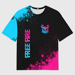 Женская футболка оверсайз Free Fire - neon gradient: символ и надпись вертик