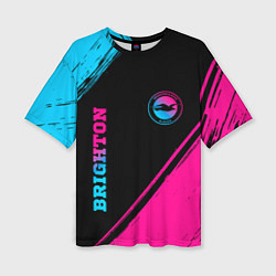 Женская футболка оверсайз Brighton - neon gradient: символ и надпись вертика