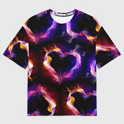 Футболка оверсайз женская Пламенное сердце - паттерн, цвет: 3D-принт
