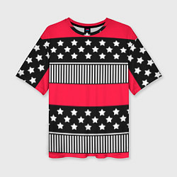 Женская футболка оверсайз Red and black pattern with stripes and stars