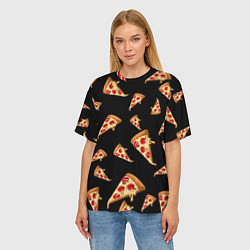 Футболка оверсайз женская Куски пиццы на черном фоне, цвет: 3D-принт — фото 2