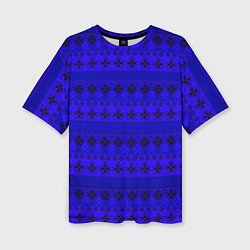 Женская футболка оверсайз Скандинавский орнамент Синий кобальт
