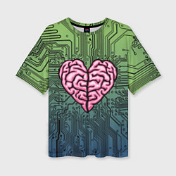 Женская футболка оверсайз Heart brain chip