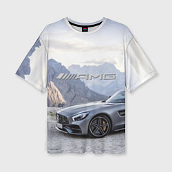 Женская футболка оверсайз Mercedes AMG V8 Biturbo cabriolet - mountains