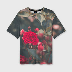 Женская футболка оверсайз Красная дикая роза