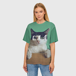 Футболка оверсайз женская Мем с котом - голод, цвет: 3D-принт — фото 2