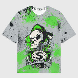 Футболка оверсайз женская Slipknot скелет green, цвет: 3D-принт
