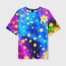 Женская футболка оверсайз Снежинки и звезды - яркие цвета