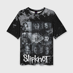 Женская футболка оверсайз Slipknot black & white style