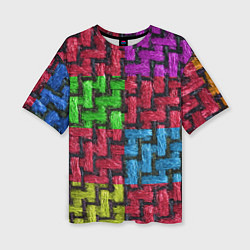 Женская футболка оверсайз Грубая вязка - цветная клетка - fashion 2044