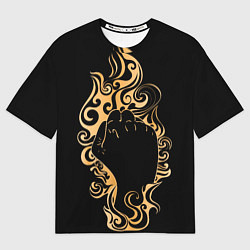 Футболка оверсайз женская Поднятый вверх кулак, окруженный золотым пламенем, цвет: 3D-принт