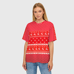 Футболка оверсайз женская Праздничный красный свитер, цвет: 3D-принт — фото 2