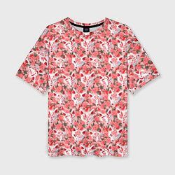 Женская футболка оверсайз Маски лисиц кицунэ и цветущая камелия