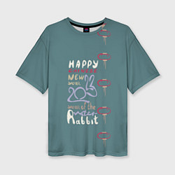 Женская футболка оверсайз Леттеринг с новым 2023 годом кролика