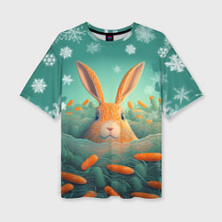 Женская футболка оверсайз Кролик в море моркови