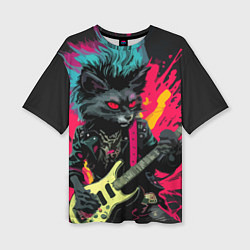 Футболка оверсайз женская Rocker Cat on a dark background - C-Cats collectio, цвет: 3D-принт