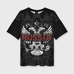 Женская футболка оверсайз Герб России с надписью Russia
