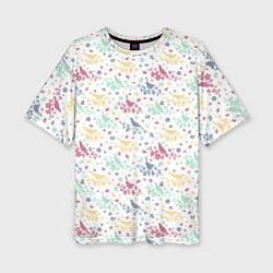 Женская футболка оверсайз Весенний паттерн с птицами