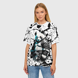 Футболка оверсайз женская Panda samurai on the background of blots, цвет: 3D-принт — фото 2