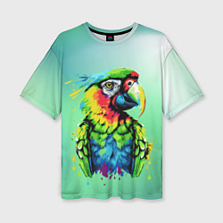 Женская футболка оверсайз Разноцветный попугай