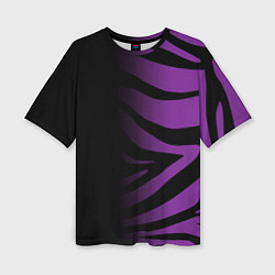 Женская футболка оверсайз Фиолетовый с черными полосками зебры