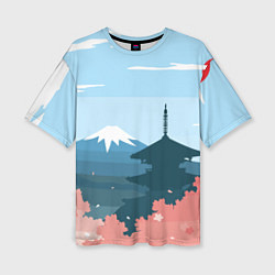 Женская футболка оверсайз Вид на Фудзияму - Япония