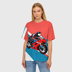 Футболка оверсайз женская Нарисованный мотоциклист, цвет: 3D-принт — фото 2