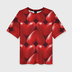Женская футболка оверсайз Red hearts