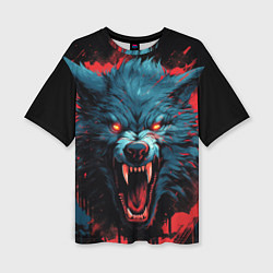 Женская футболка оверсайз Wolf black red