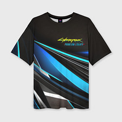 Женская футболка оверсайз Cyberpunk 2077 phantom liberty black blue abstract