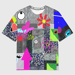 Женская футболка оверсайз Техника пэчворк