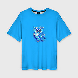 Футболка оверсайз женская Мультяшная сова голубой, цвет: 3D-принт