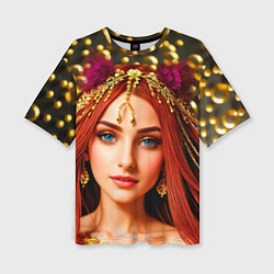 Женская футболка оверсайз Девушка с распущенными красными волосами