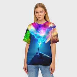 Футболка оверсайз женская Цветной космос и горы, цвет: 3D-принт — фото 2