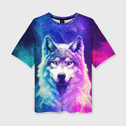 Женская футболка оверсайз Волк космический