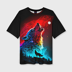 Футболка оверсайз женская Волки воют на луну, цвет: 3D-принт