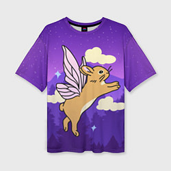 Женская футболка оверсайз Лунный кролик с крыльями
