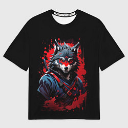 Женская футболка оверсайз Волк-самурай
